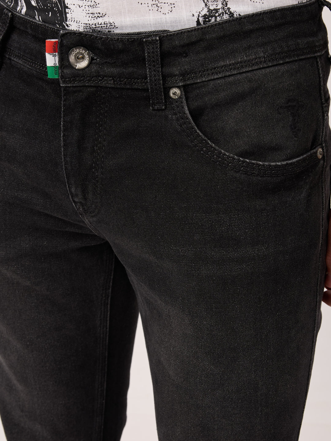 Men’s Boot-cut Jeans Low Waist – Charcoal Fade Black – Clean Wash Stretch Denim