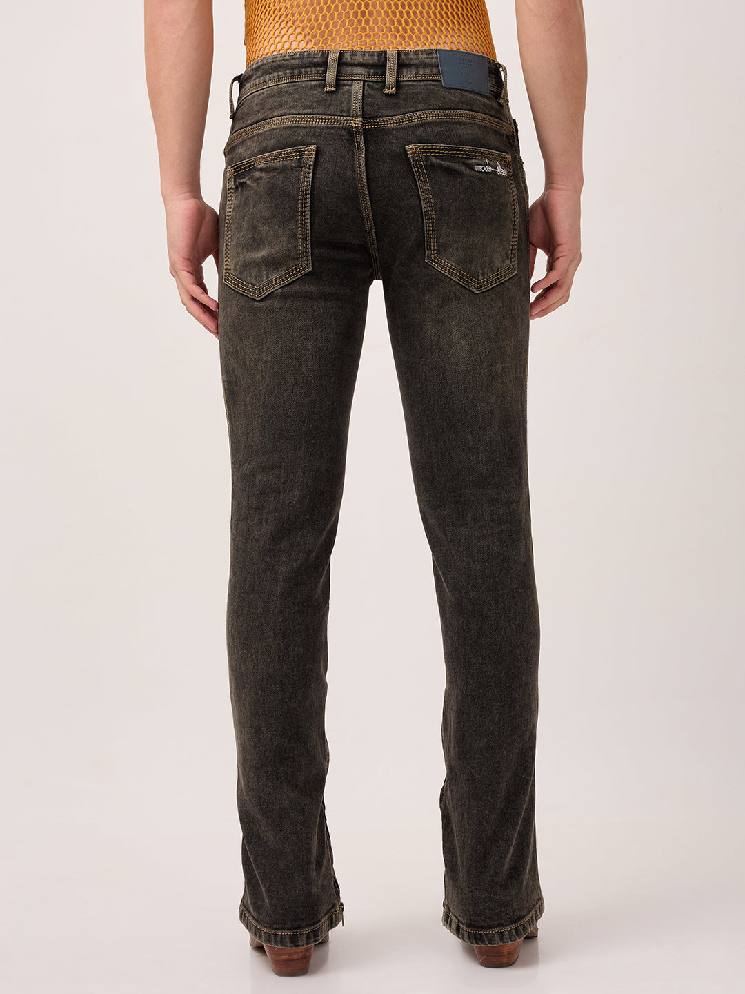 Men’s Bootcut Jeans in Vintage Charcoal – Zippered Leg Opening & Contrast Stitching