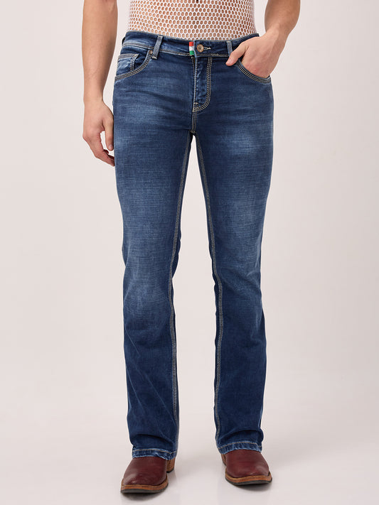 Men’s Bootcut Stretch Jeans – Ocean Fade Blue with Contrast Stitching Slim Fit
