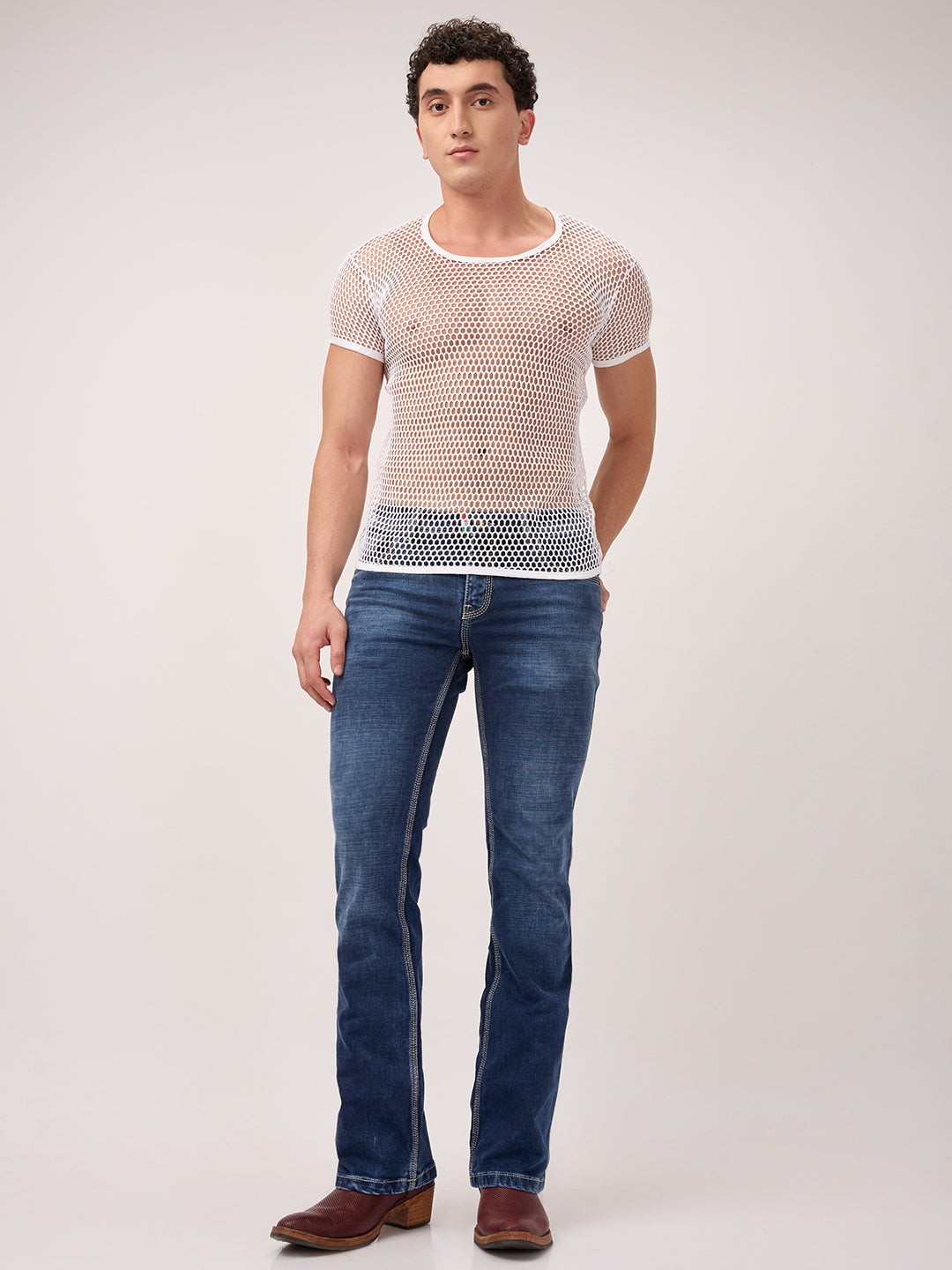 Men’s Bootcut Stretch Jeans – Ocean Fade Blue with Contrast Stitching Slim Fit