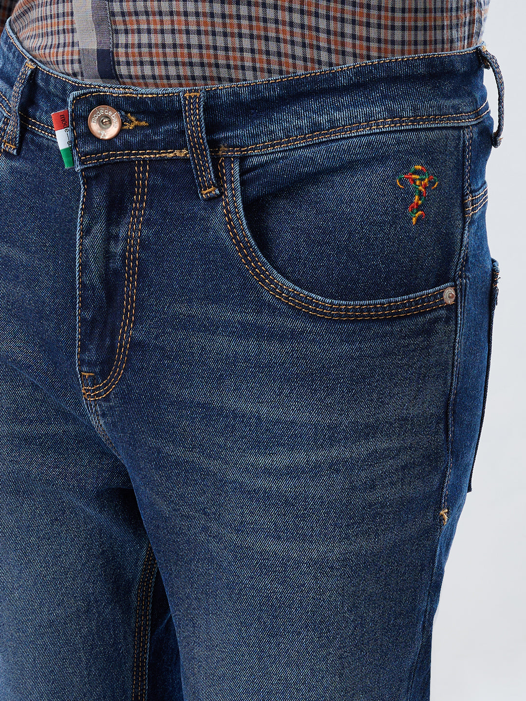 Men’s Denim Bootcut Jeans – Dark Indigo, Bottom Zip, Contrast Stitch