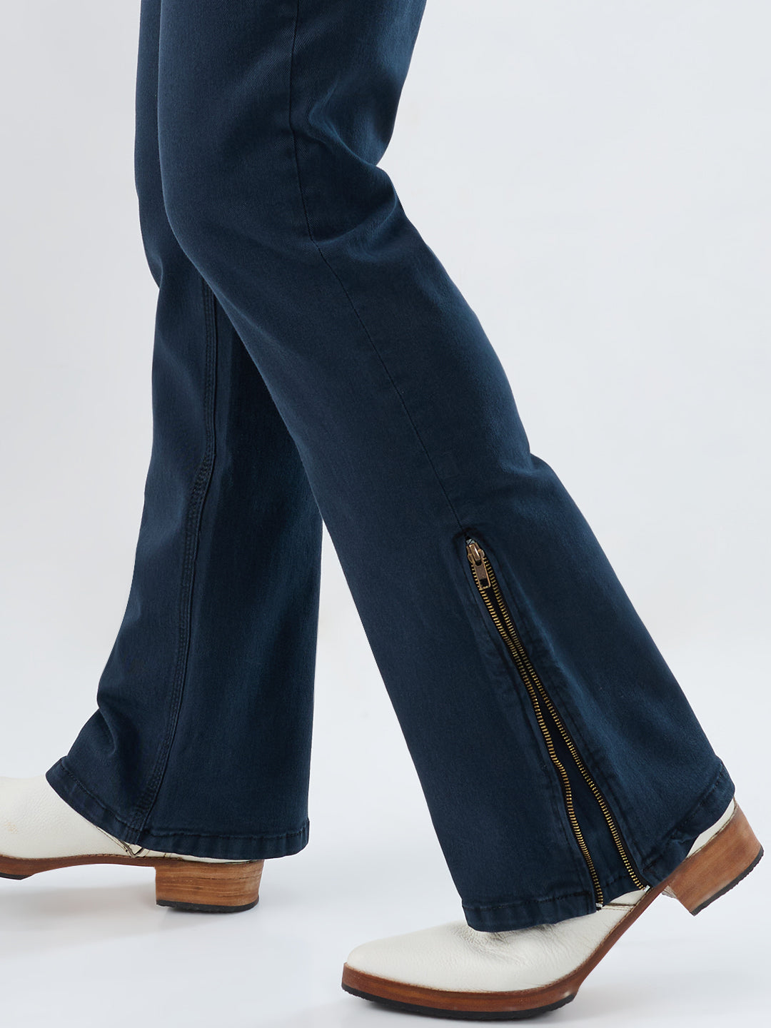 Men’s Deep Ocean Indigo Bootcut Stretch Jeans with Bottom Zipper