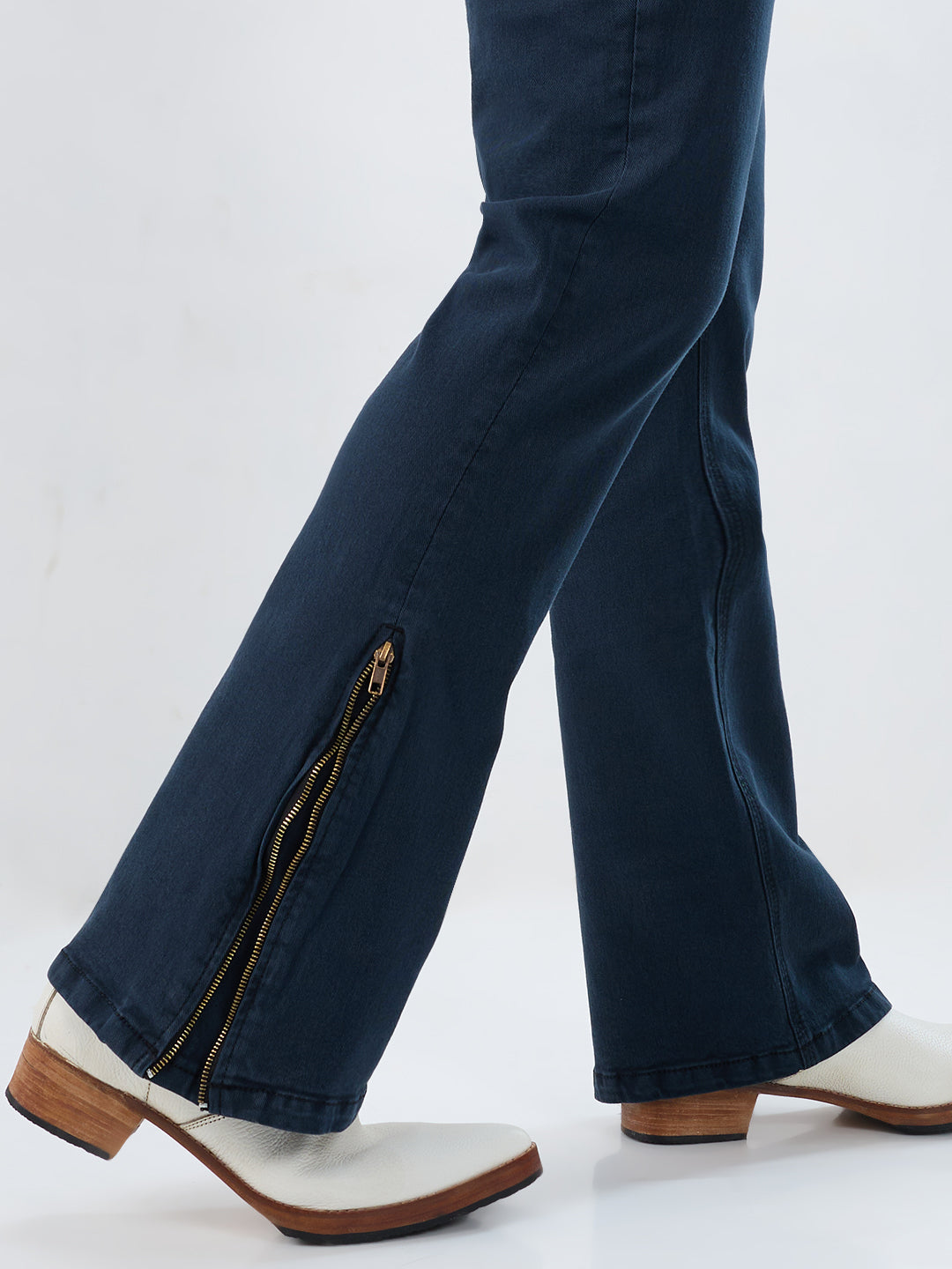 Men’s Deep Ocean Indigo Bootcut Stretch Jeans with Bottom Zipper