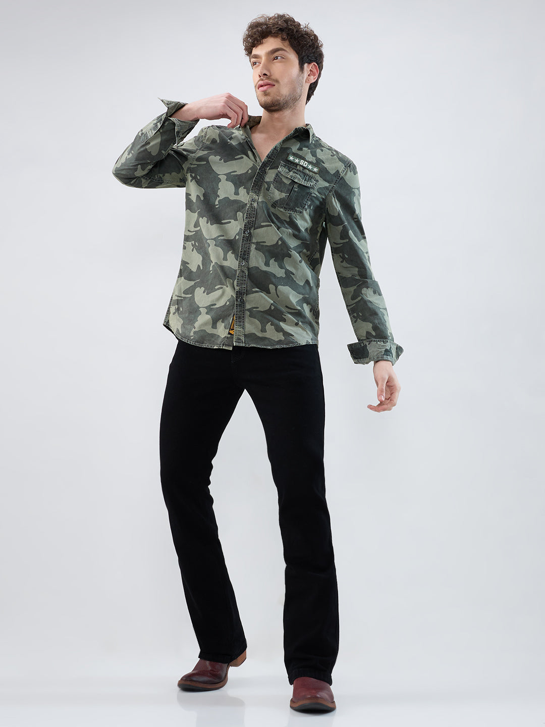 Men Solid Black Bootcut Stretch Jeans for Men with Classic 5-Pocket Design