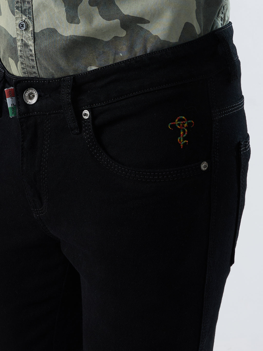 Men Solid Black Bootcut Stretch Jeans for Men with Classic 5-Pocket Design