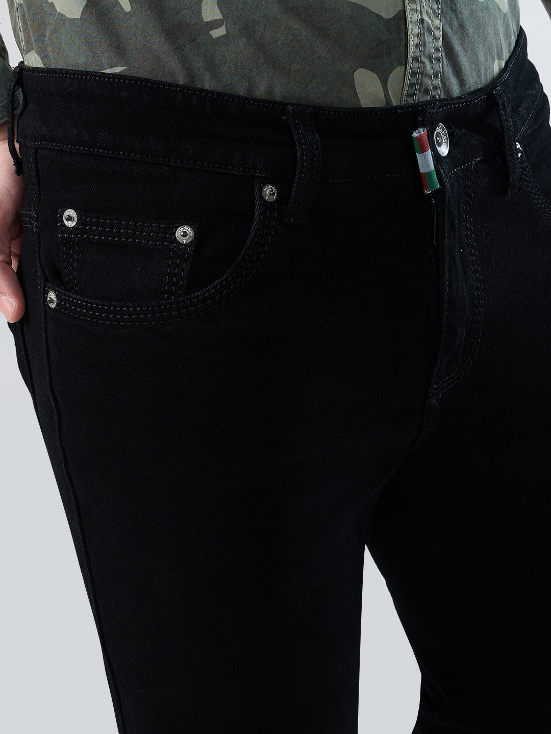 Men Solid Black Bootcut Stretch Jeans for Men with Classic 5-Pocket Design
