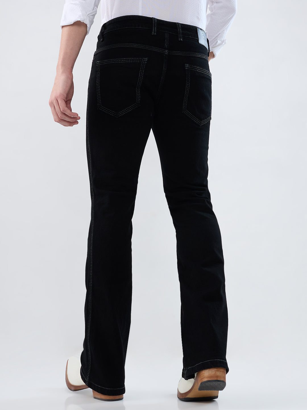Men Black Stretch Bootcut Jeans with Inseam Bottom Zipper