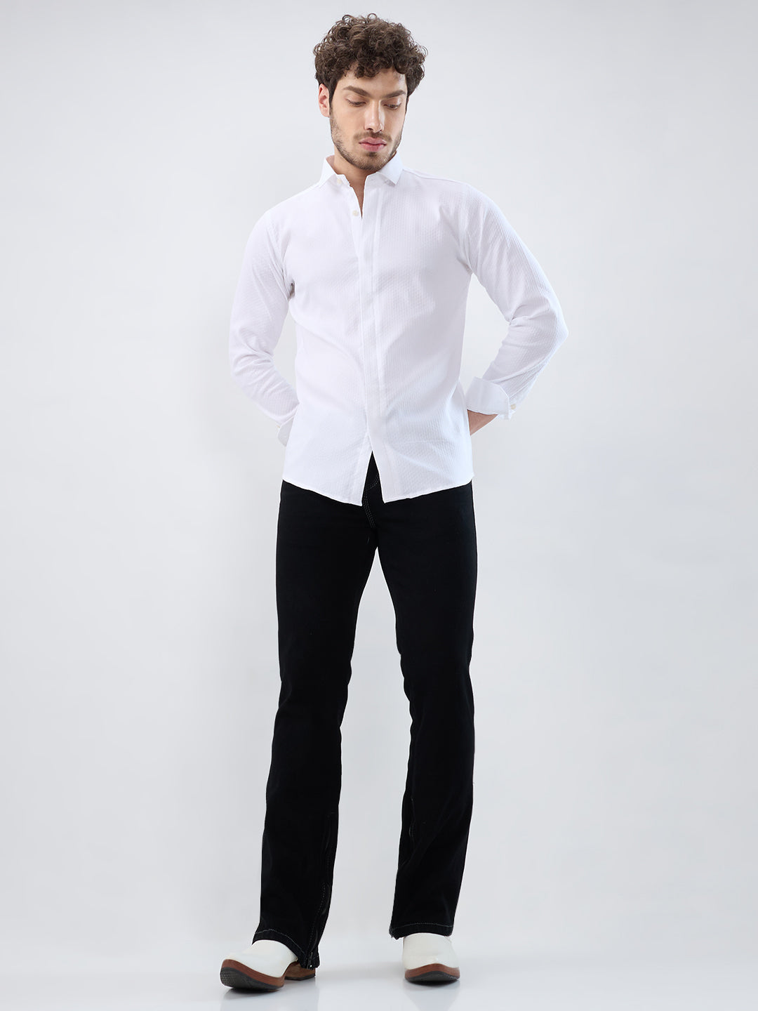 Men Black Stretch Bootcut Jeans with Inseam Bottom Zipper