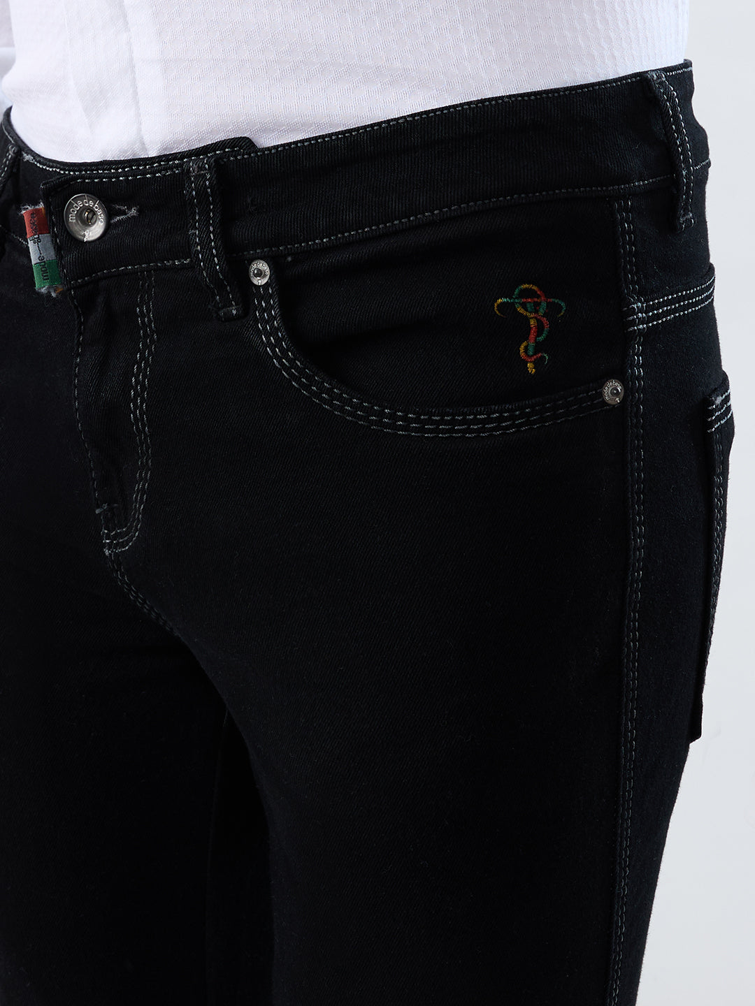 Men Black Stretch Bootcut Jeans with Inseam Bottom Zipper