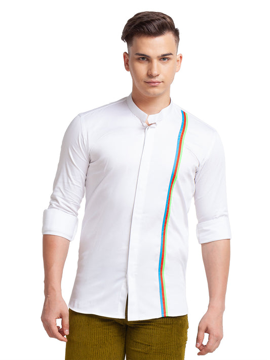 White Casual Shirt with Neon Tape