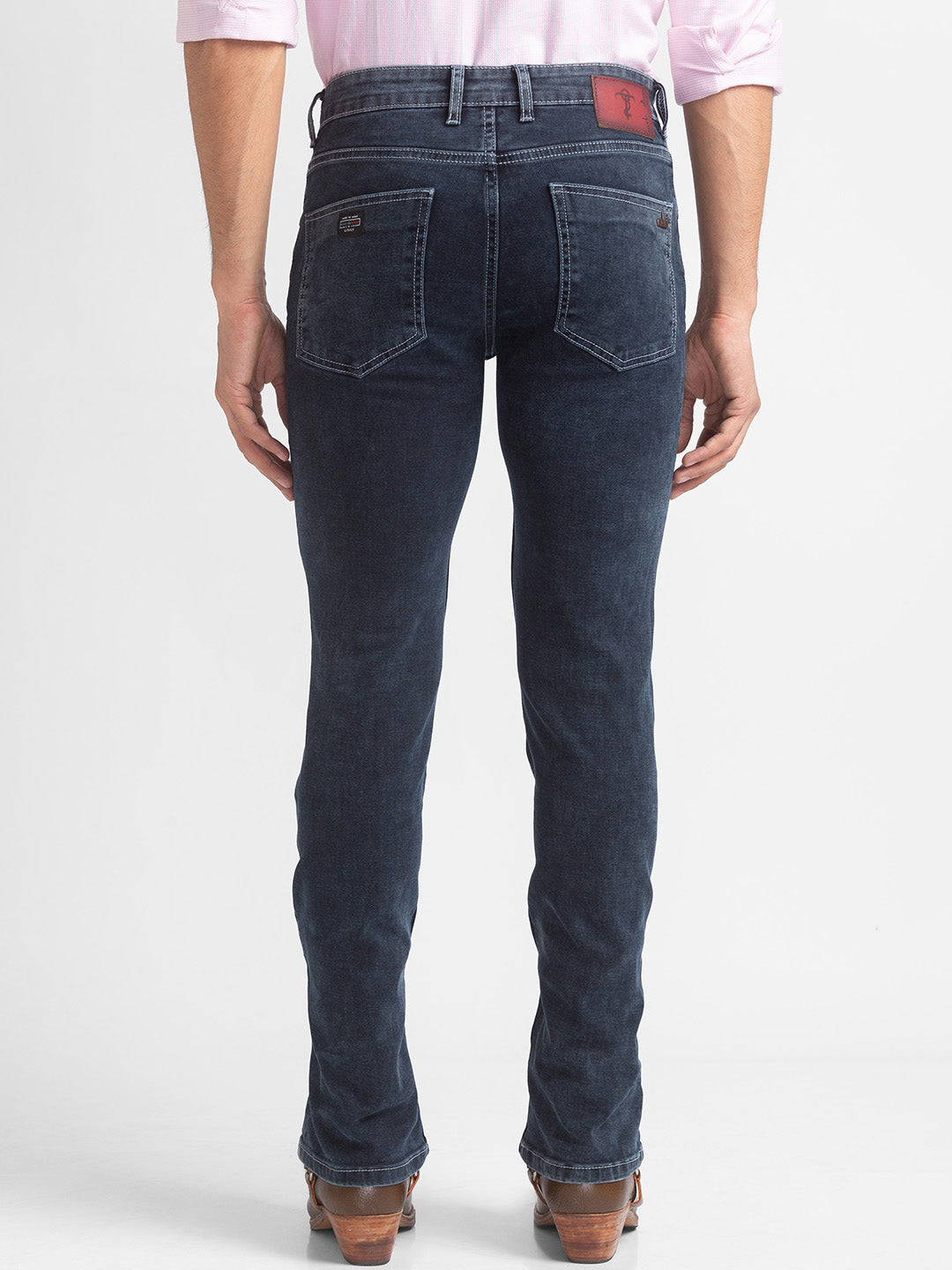 Dark Blue Mildly Distressed Bootcut Jeans for Men