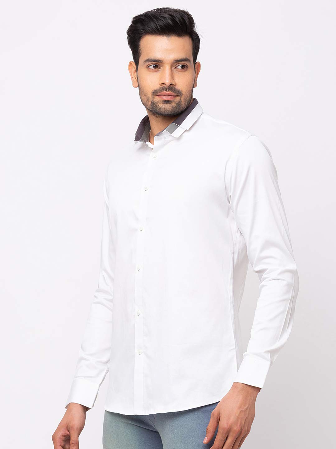 White Twin Collar Casual Shirt