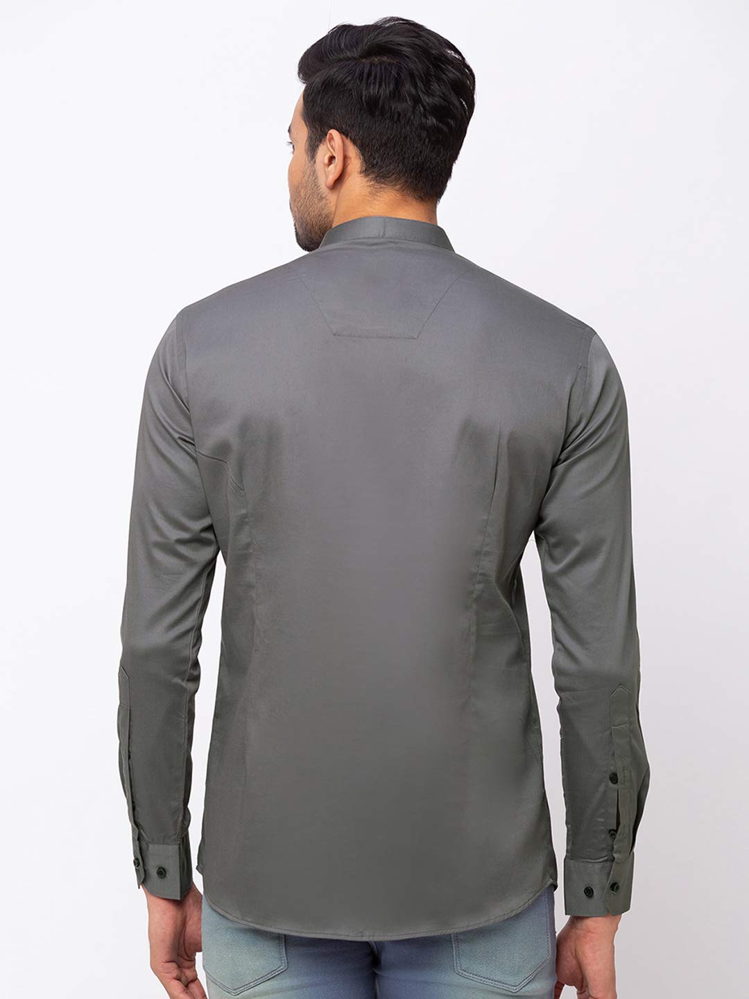 Grey Formal Shirt with Mandarin Collar