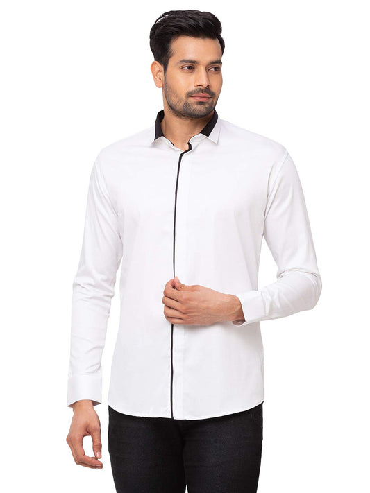 White Half Collared Casual Shirt