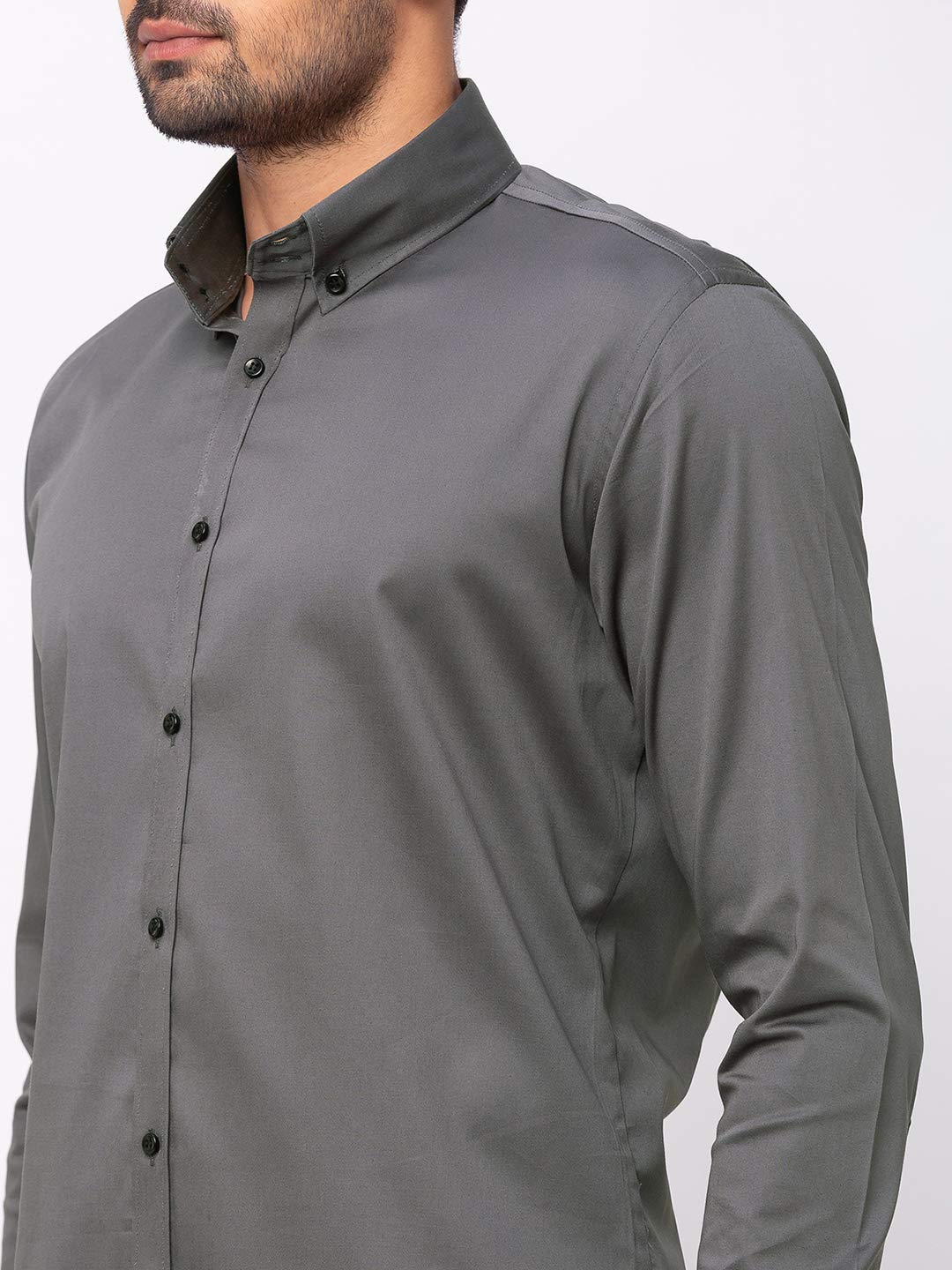 Grey Formal Shirt with Button-down Collar