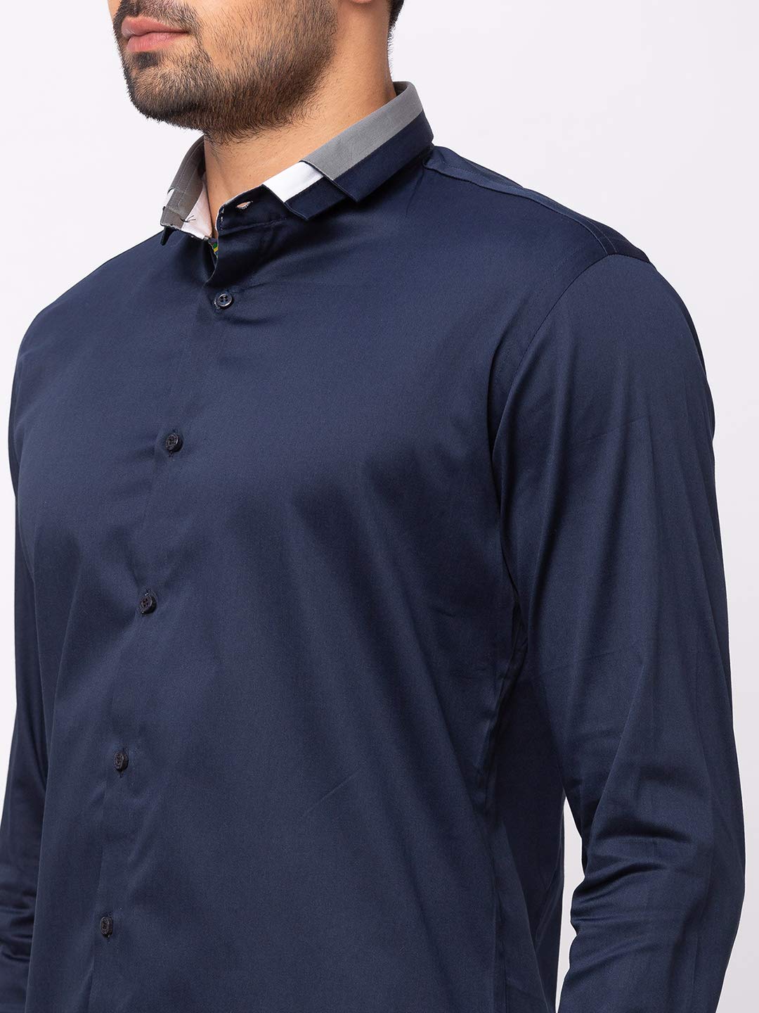 Navy Blue Twin Collar Casual Shirt