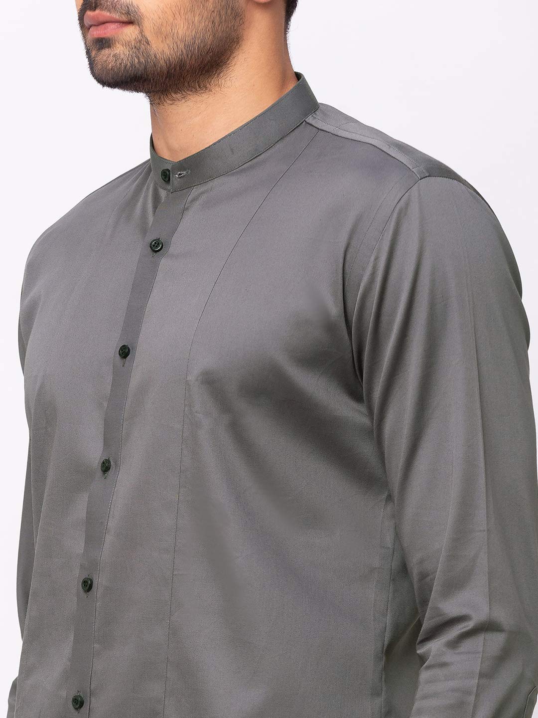 Grey Formal Shirt with Mandarin Collar