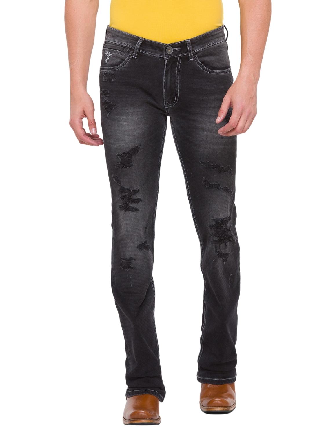 Carbon Black Slim Distressed Bootcut Jeans