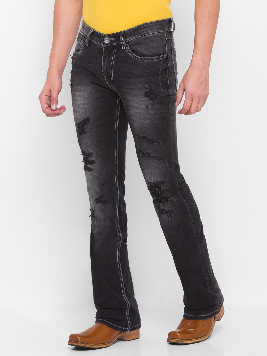 Carbon Black Slim Distressed Bootcut Jeans