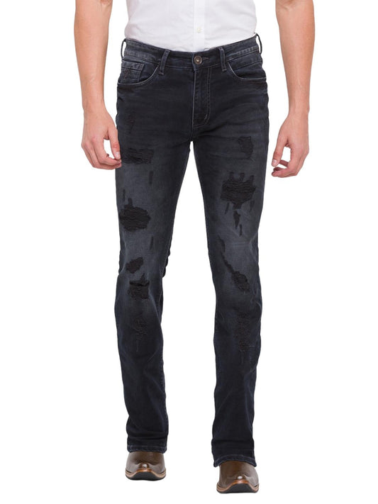 Carbon Black Slim Distressed Bootcut Jeans