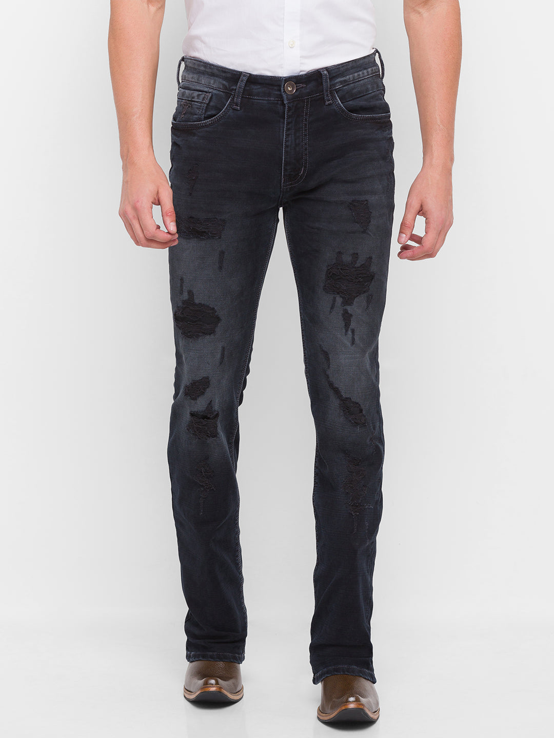 SikSilk Men's Black Washed Essential Distressed Skinny Jean