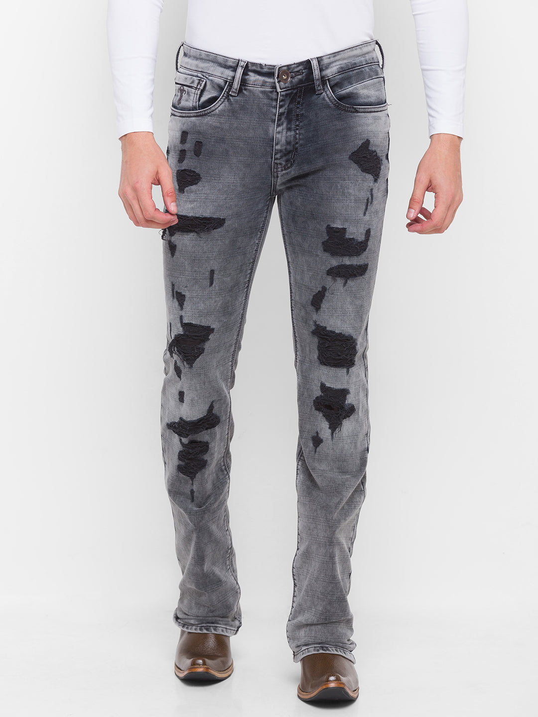 Light Grey Slim Distressed Bootcut Jeans