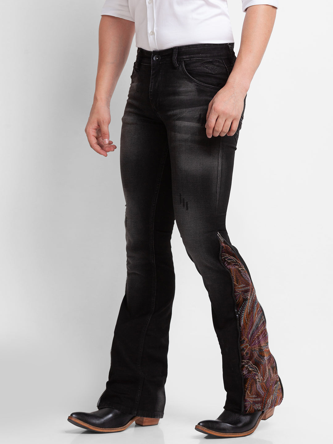 Charcoal Black Zipped Bottom Bootcut Jeans