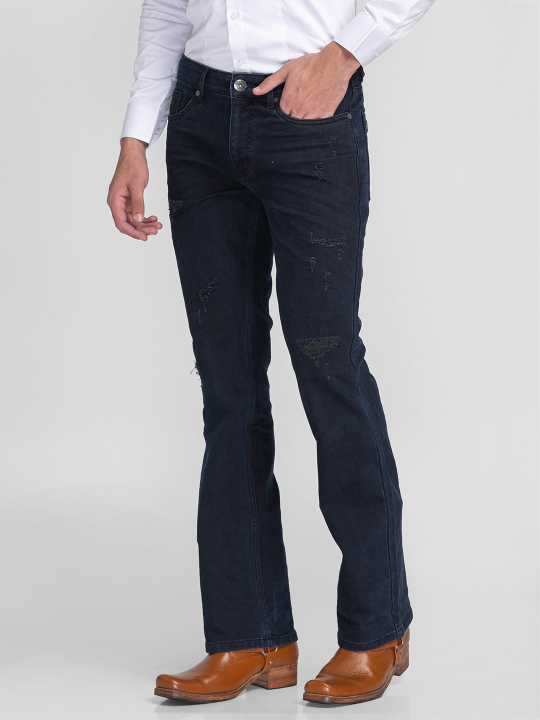 Dark Blue Bootcut Jeans for Men - Main Image