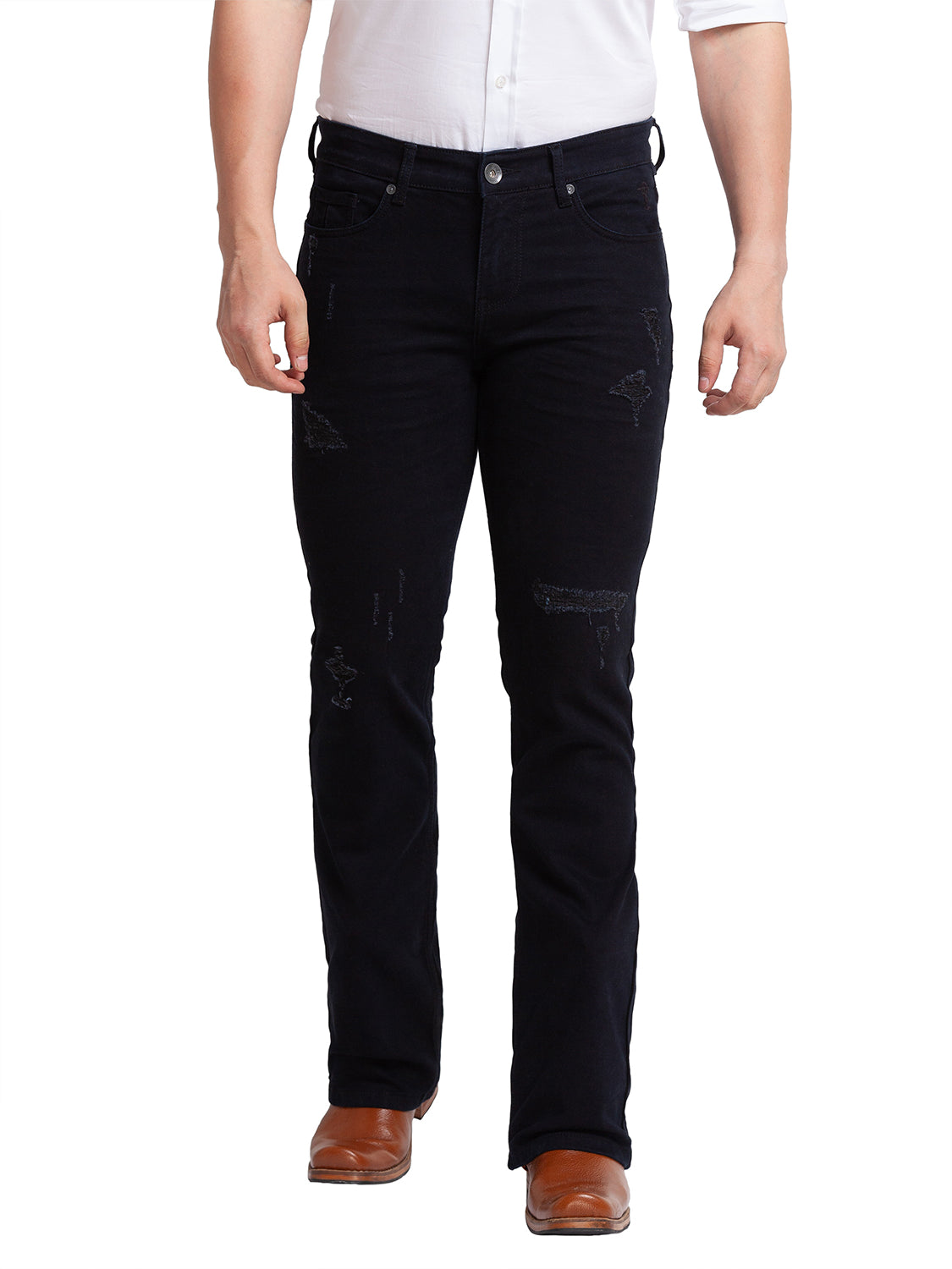 Midnight Blue Distressed Bootcut Jeans for Men