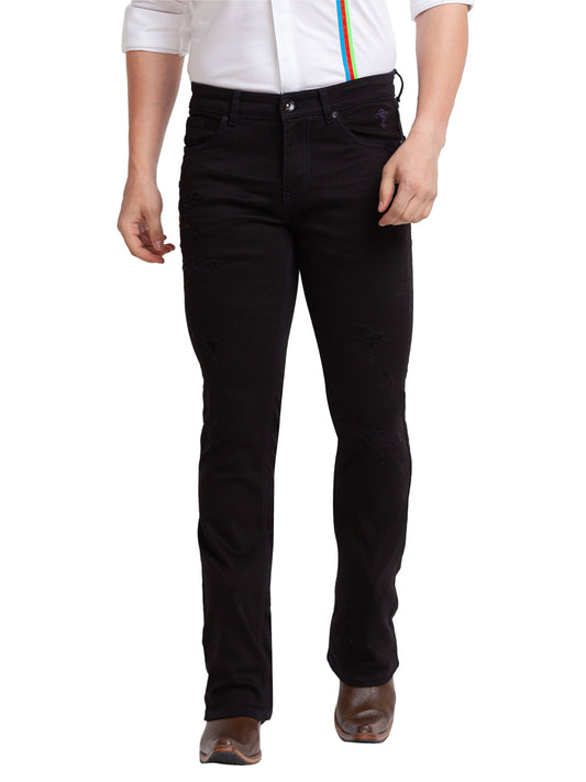 Black Distressed Bootcut Jeans for Men