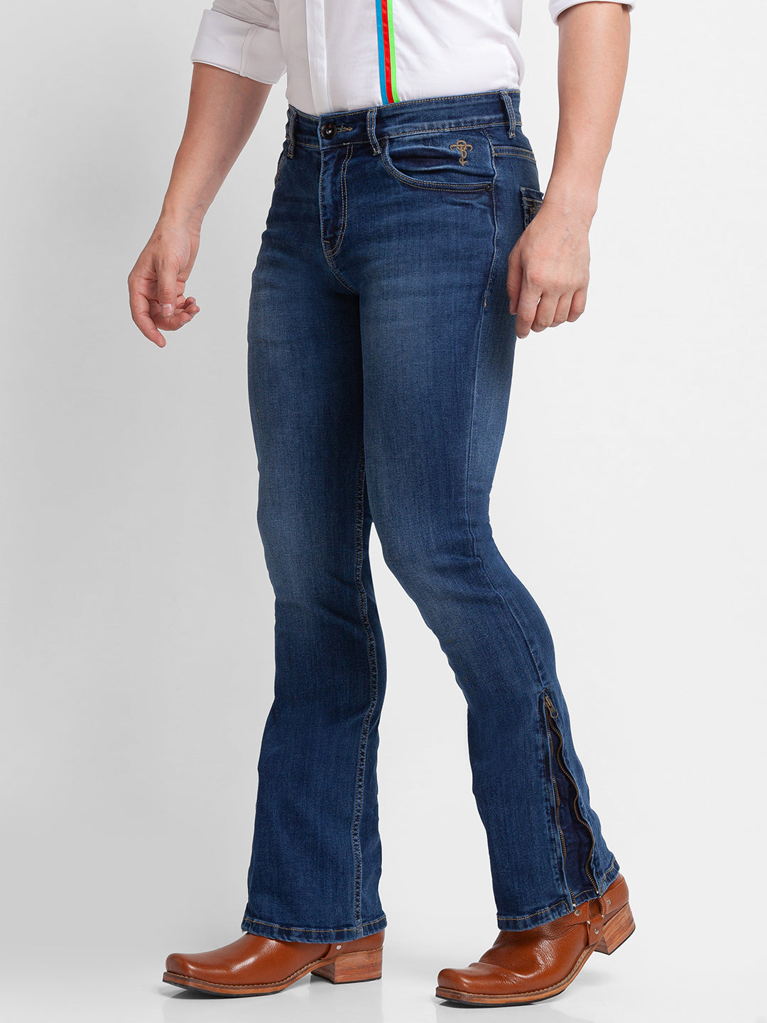 Blue Basic Bootcut Jeans with Zipper