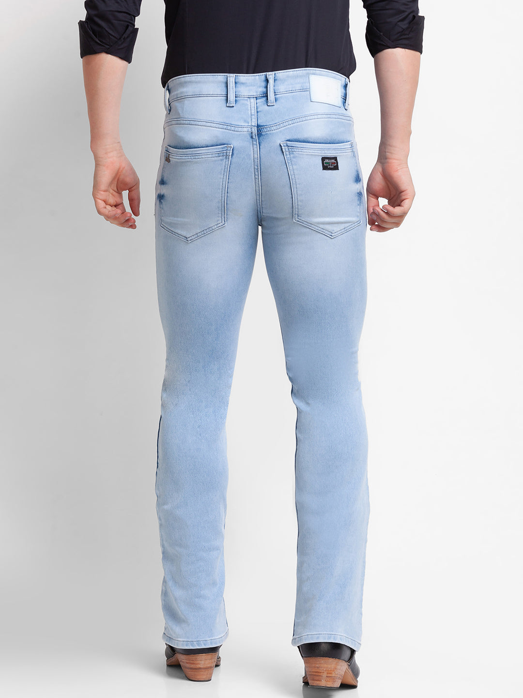 Light Blue Clean Look Bootcut Jeans for Men