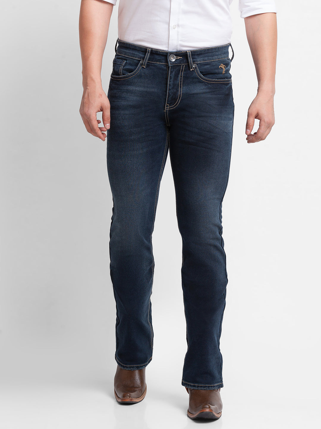 Dark Blue Clean Look Bootcut Jeans for Men