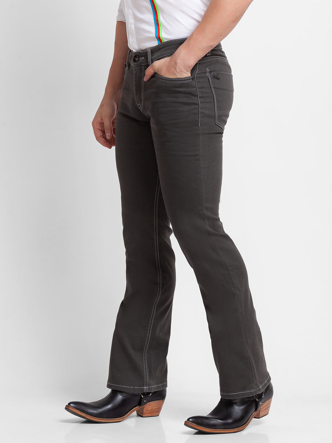Charcoal Grey Bootcut Jeans for Men