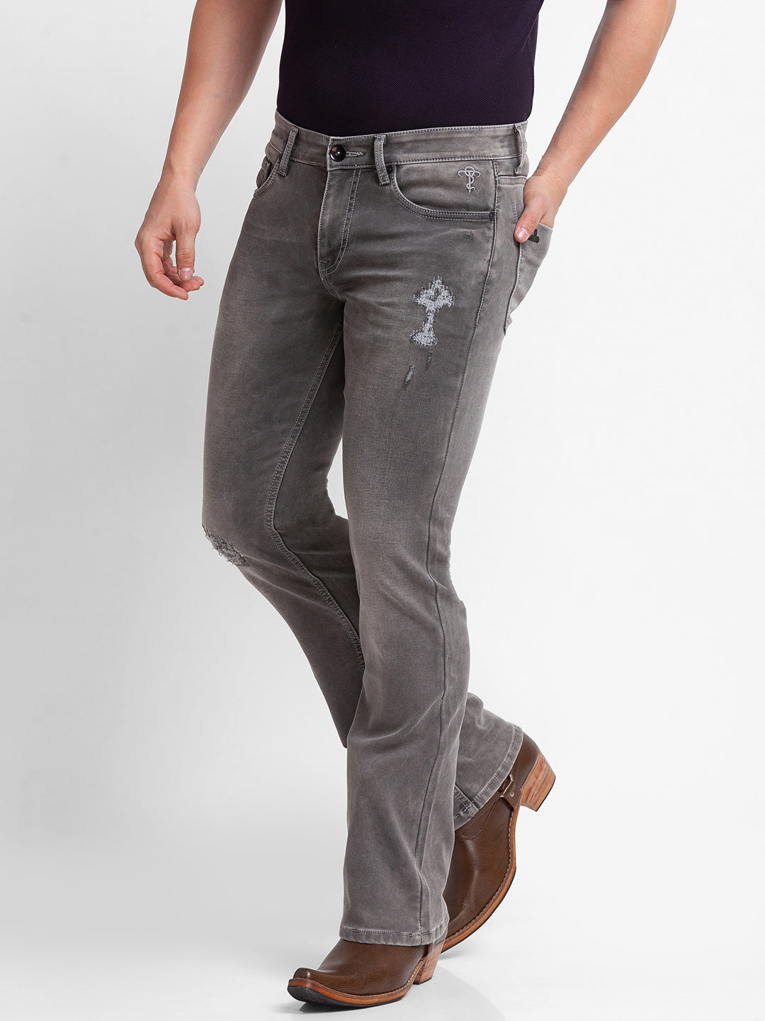 Light Grey Distressed Bootcut Jeans for Men – Mode De Base Italie