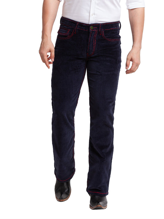 Navy Blue Bootcut Corduroy Trousers for Men
