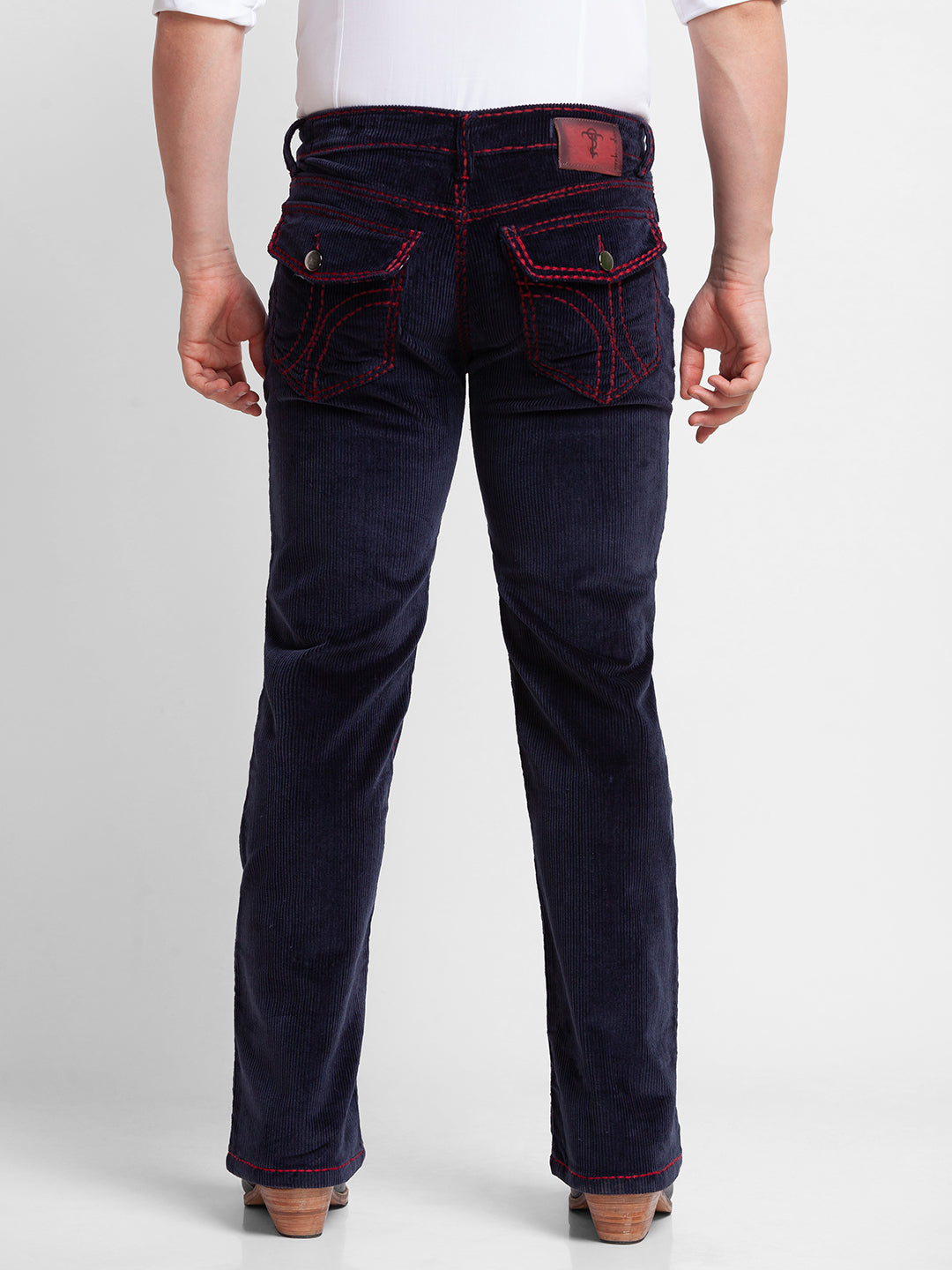 Navy Blue Bootcut Corduroy Trousers for Men