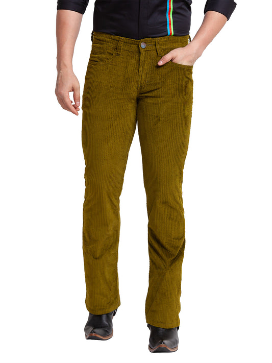 Mustard Green Bootcut Corduroy Trousers for Men