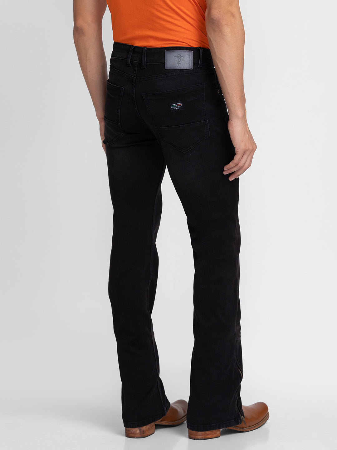 Faded Black Bootcut Jeans with Zipper Bottoms
