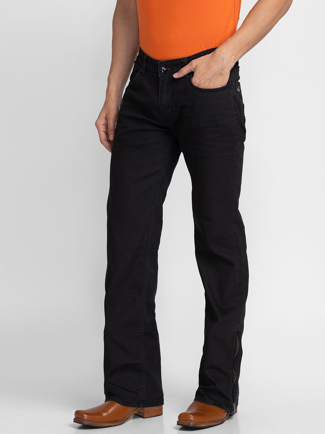 Jet Black Bootcut Jeans with Zipper Bottoms