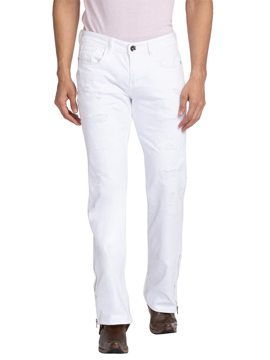White Bootcut Jeans with Zipper Bottom