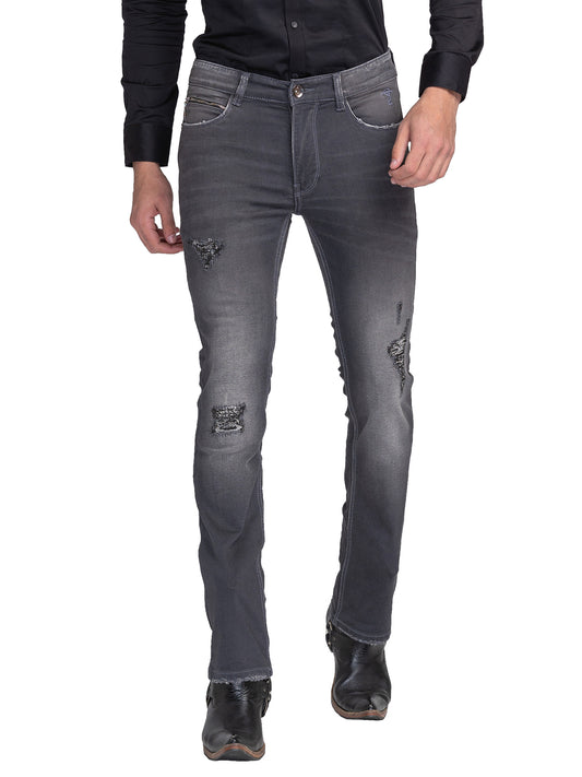 Grey Distressed Bootcut Jeans for Men