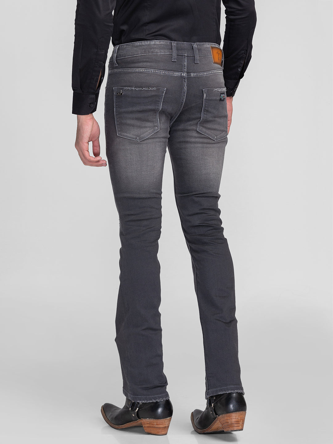 Grey Distressed Bootcut Jeans for Men