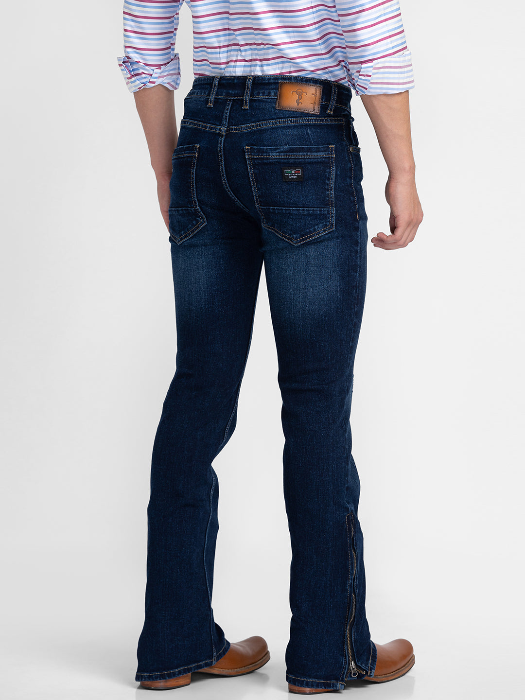 Dark Blue Bootcut Jeans with Zipper Bottoms