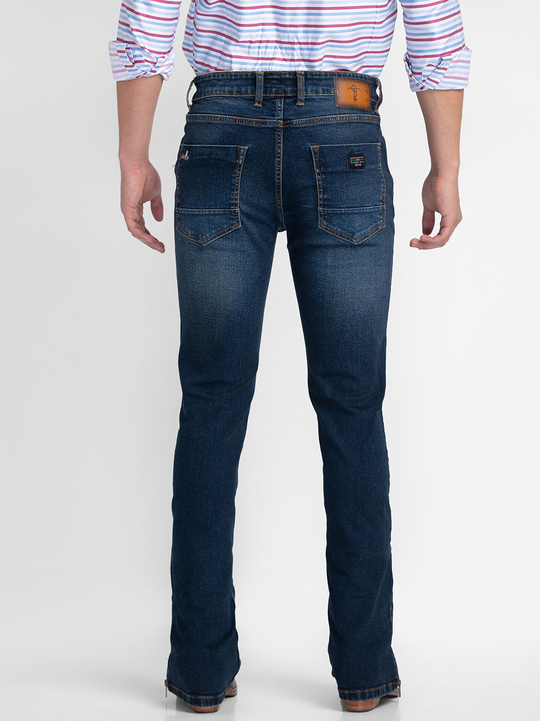 Dark Blue Distressed Bootcut Jeans with Zipper Bottoms