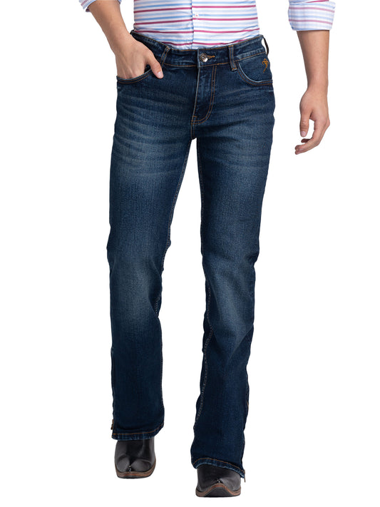 Dark Blue Clean Bootcut Jeans with Zipper Bottoms