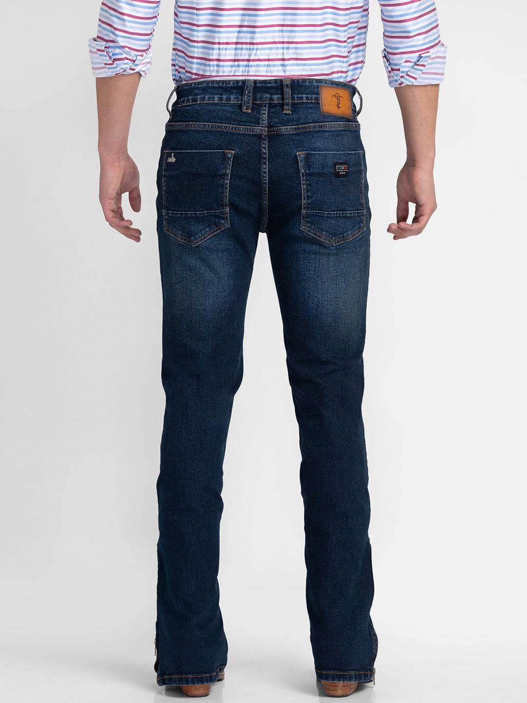 Dark Blue Clean Bootcut Jeans with Zipper Bottoms