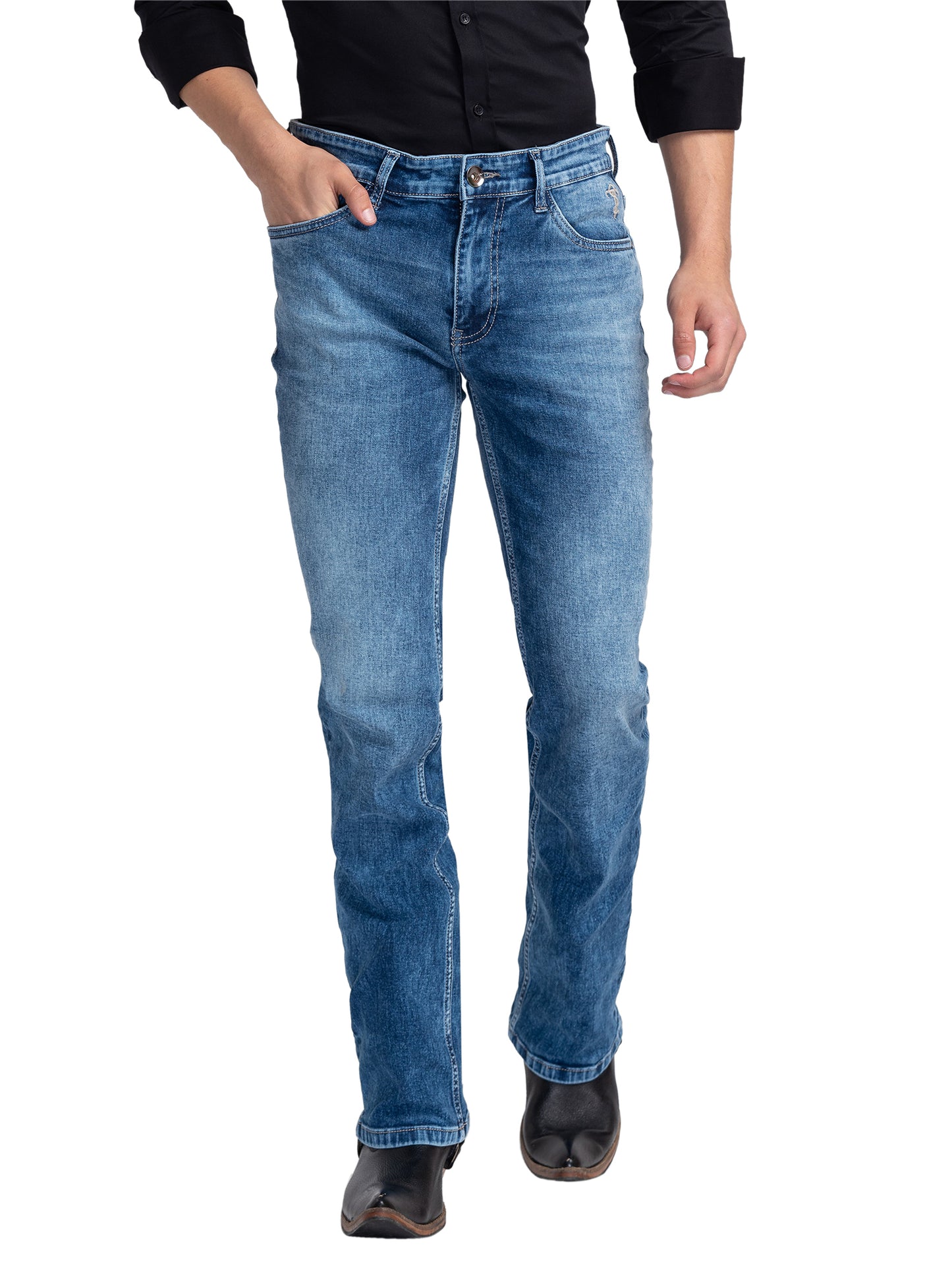 Light Blue Clean Bootcut Jeans for Men - Main Image
