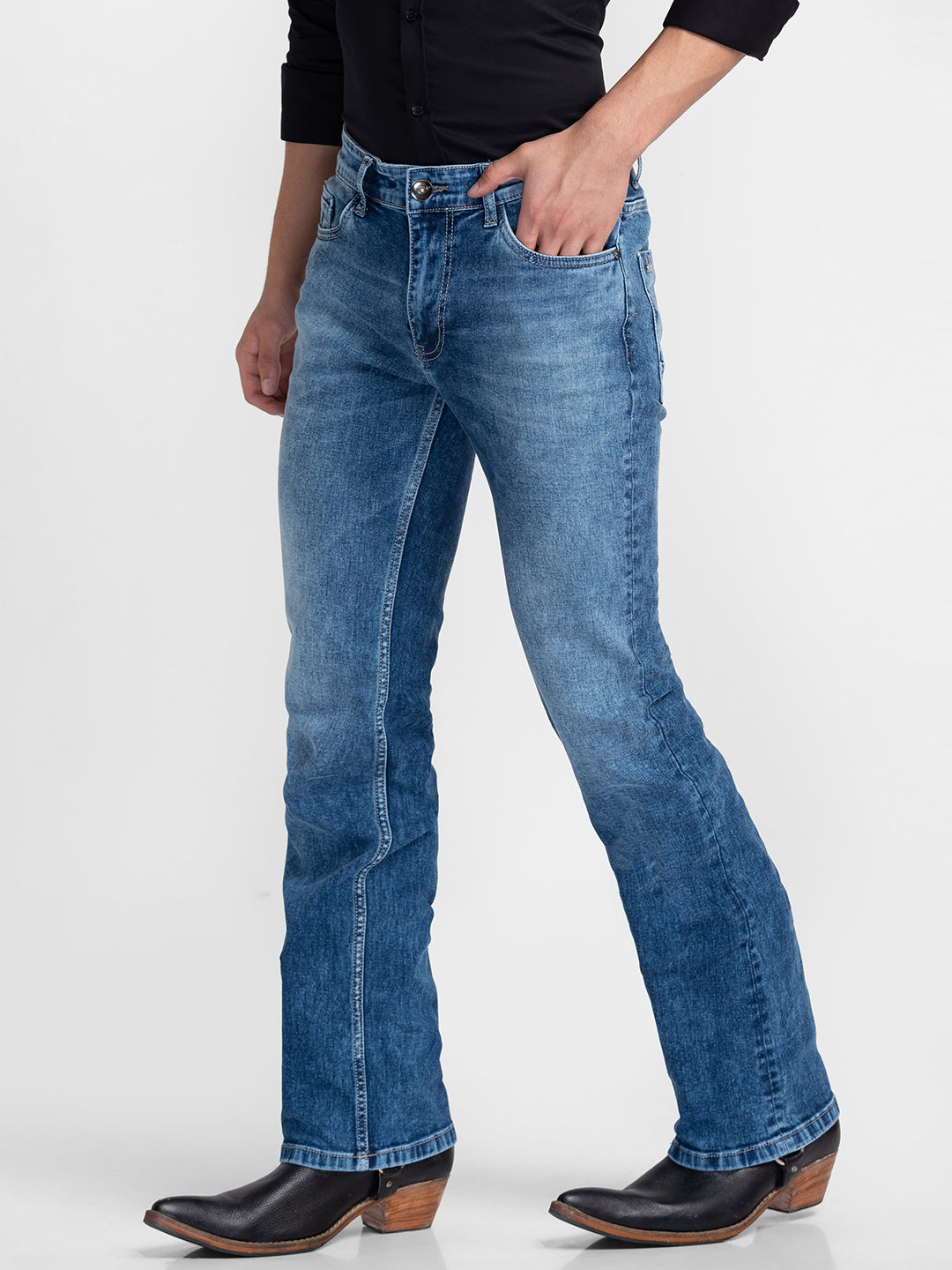 Light Blue Clean Bootcut Jeans for Men