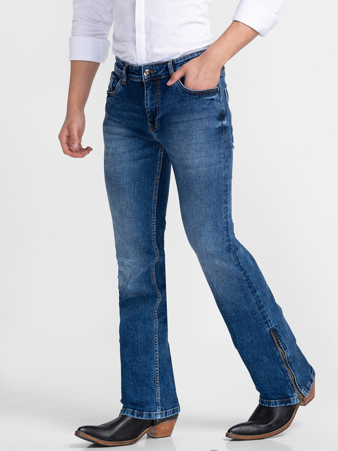 Men Denim Flare Bootcut Pants 70s Western Cowboy Bell Bottom Jeans Trousers  Slim | eBay